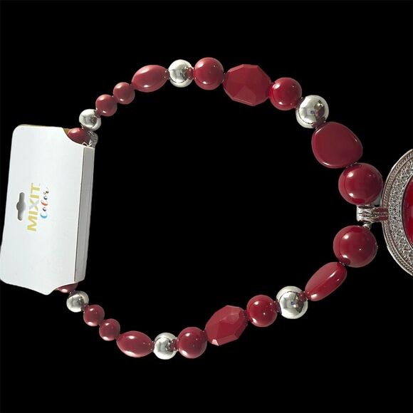 Mixit Color Large Red Pendant, Red and Silver Tone Beads, NWT, Statement Piece - Picture 6 of 7